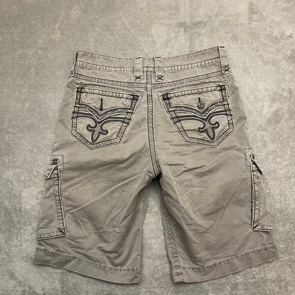 Rock Revival Mens Gray Cargo Embroidered Pocket Slim Fit Jean Shorts Size 33 - Picture 11 of 14